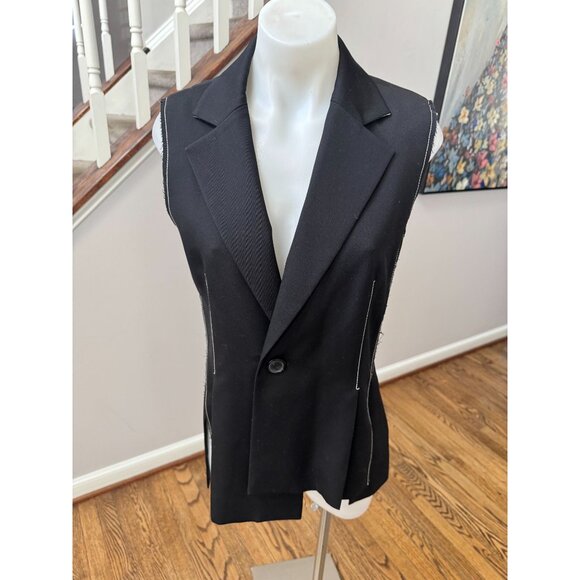 ASHLYN New York Wool V Neck Black Tuxedo Vest Jacket Distressed Size 2 - Picture 2 of 4